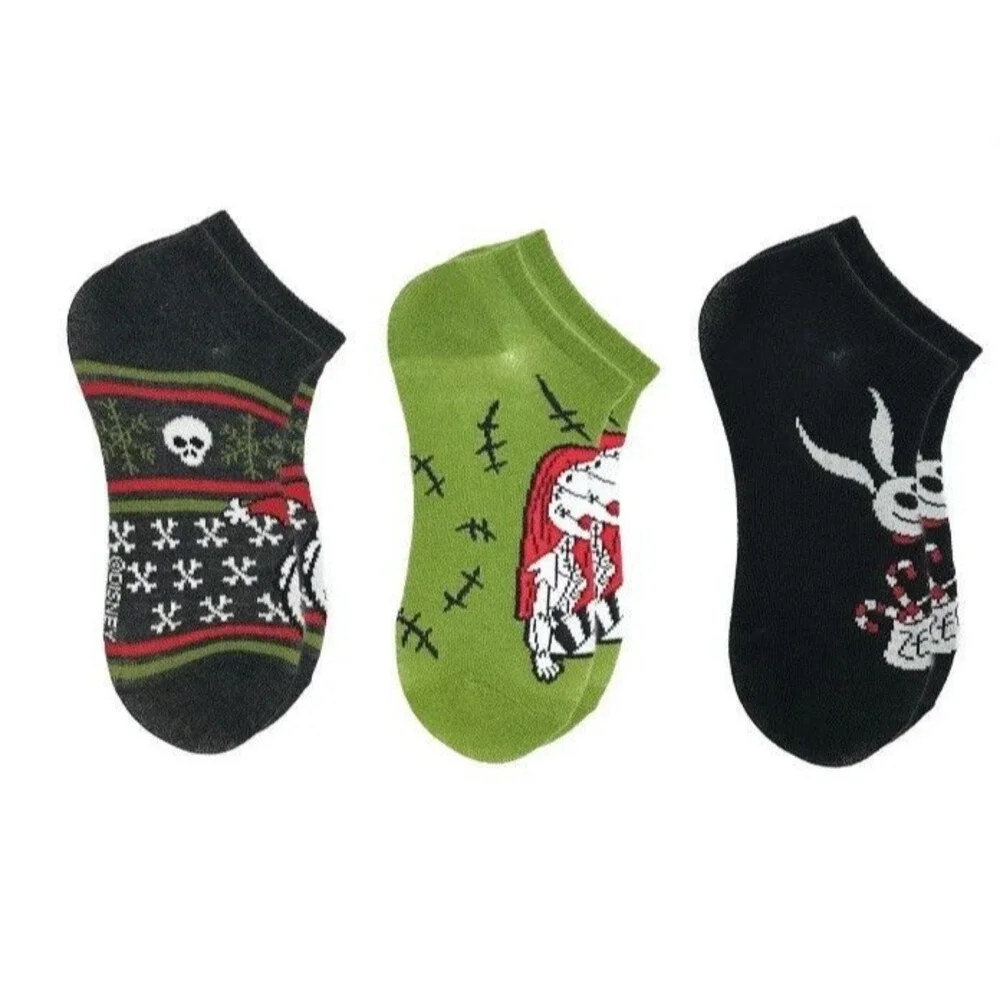 Disney Nightmare Before Christmas Women's Holiday No-Show Socks 3-Pack Size 4-10
